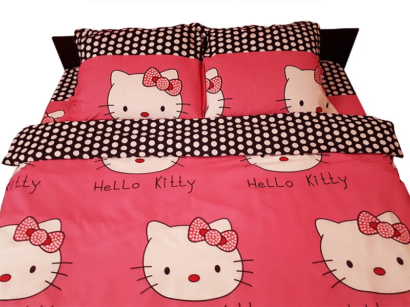 West City flower cat Lenjerie de pat copii Hello Kitty roz